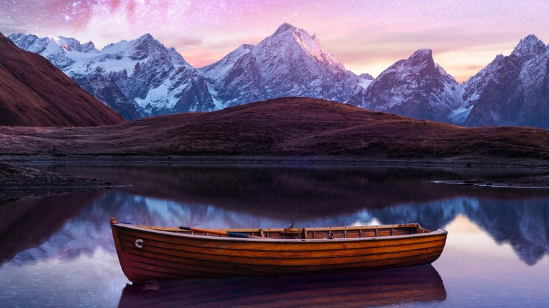 boat, night, sky, nature, hd, mountains