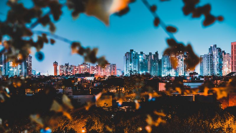 night city, buildings, architecture, lights, panorama, 4k