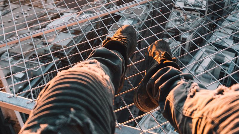 legs, roof, city, overview, aerial view, 4k