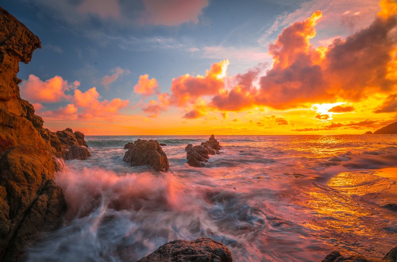 ocean, sunset, nature, hd, 4k, 5k, 8k, waves