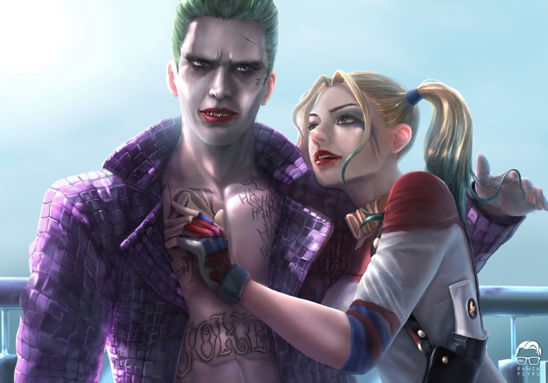 joker, harley quinn, 8k, artwork, digital art, deviantart, art, artist