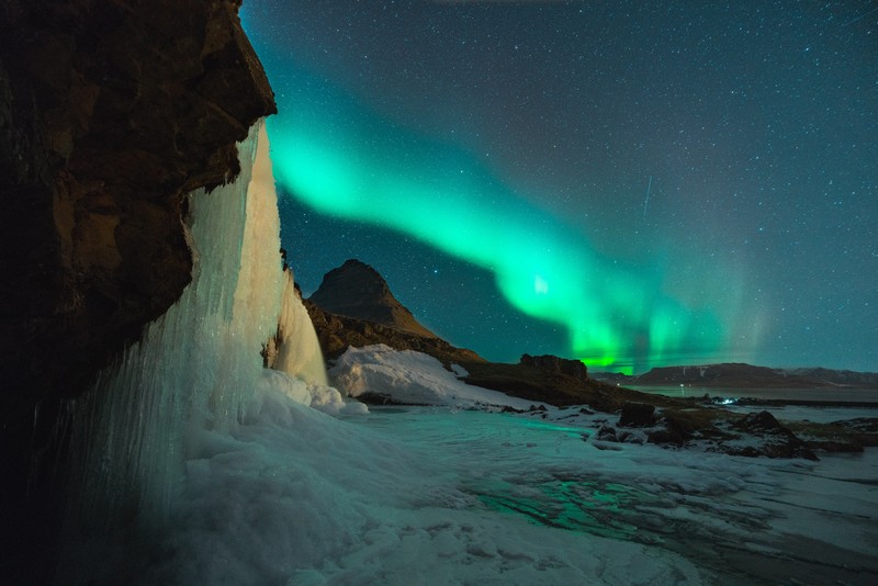 aurora, waterfall, nature, hd, ice, glacier, iceland