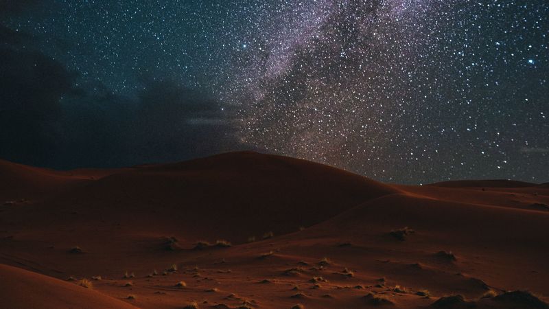 desert, night, starry sky, landscape, dark, 4k