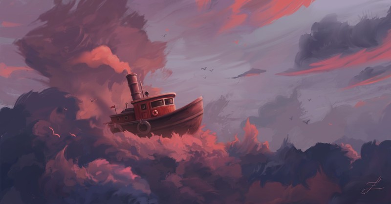 boat, artist, artwork, clouds, hd, deviantart