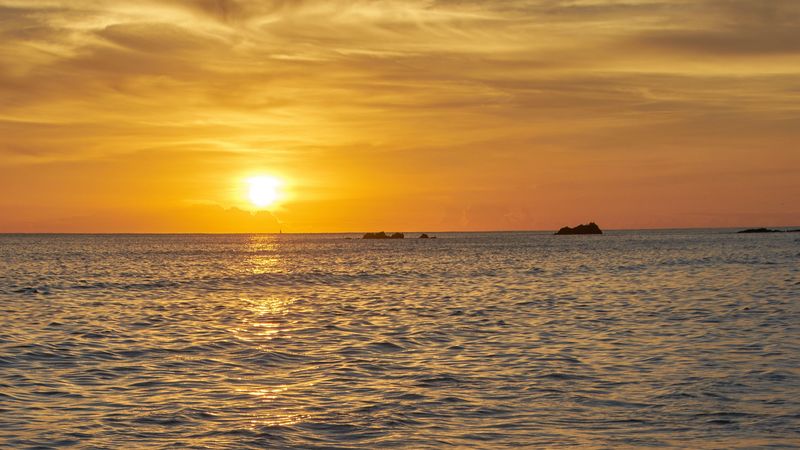 sun, sunset, beach, sea, waves, 4k