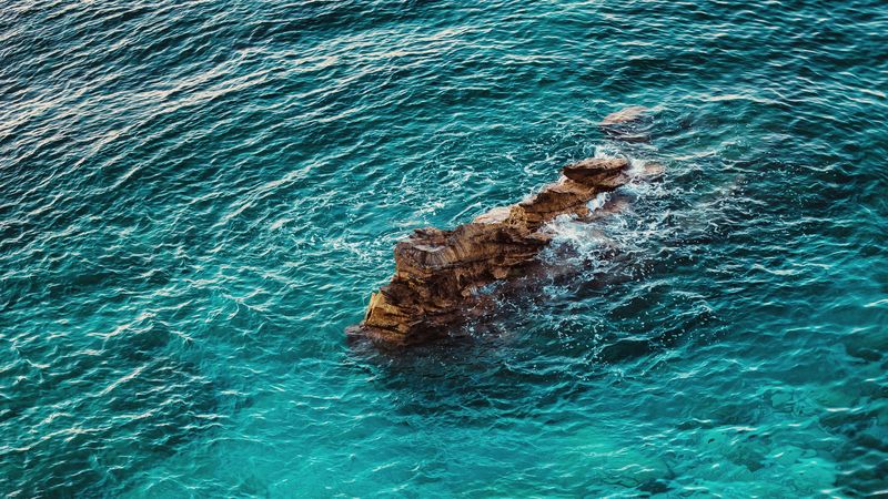 sea, rocks, aerial view, water, coast, 4k