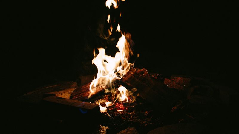 bonfire, fire, burn, night, dark, 4k