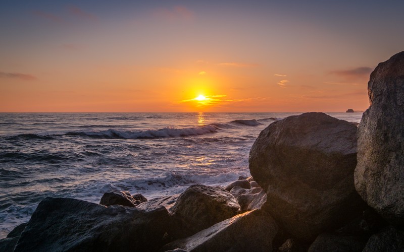beach, sunset, nature, hd, 4k, rocks