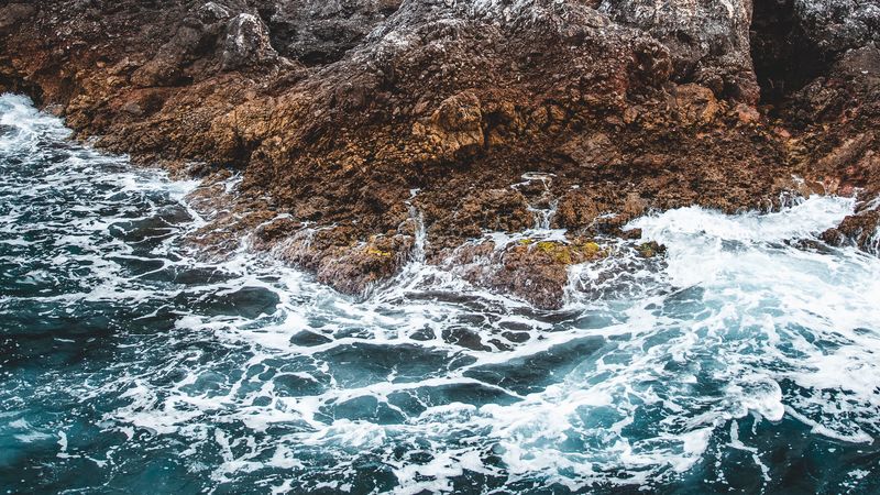 sea, rock, water, waves, stones, 4k