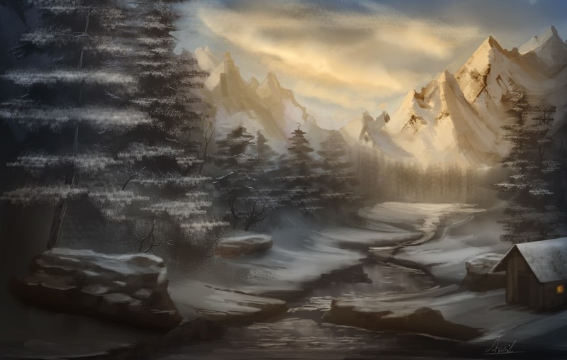 snow, mountains, artist, artwork, digital art, hd, deviantart