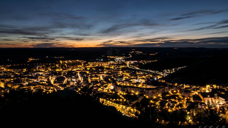 night city, aerial view, dark, lights, night, 4k