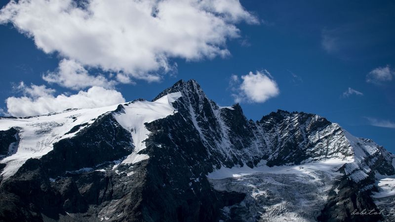 mountain, peak, clouds, snow, snowy, 4k