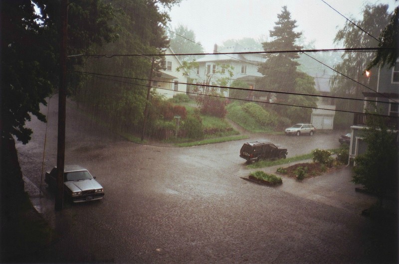 rain, painting, artist, artwork, town, street, hd