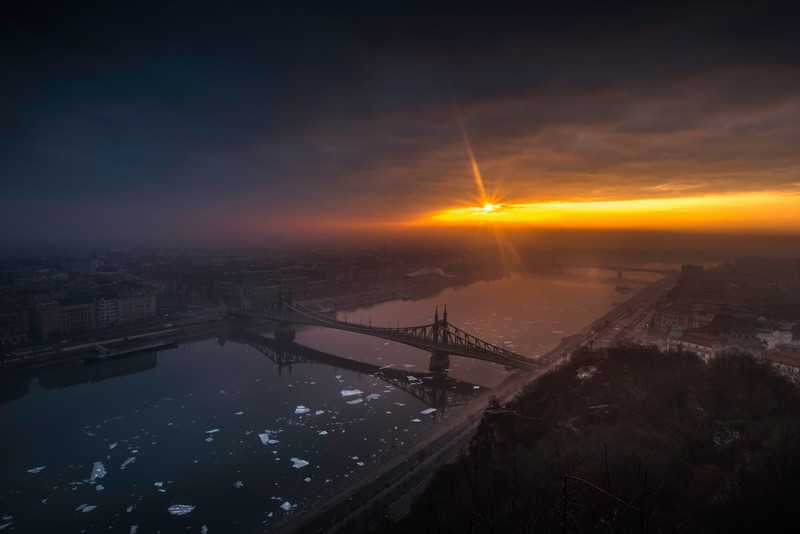 city, bridge, sunrise, nature, hd, 4k, 5k, 8k, dark