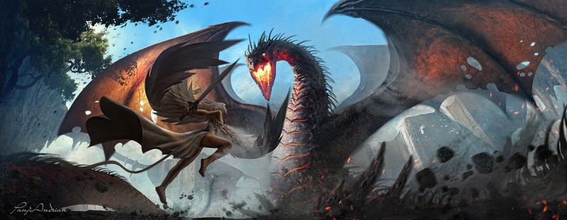 dragon, warrior, girl, artist, artwork, digital art, hd, deviantart