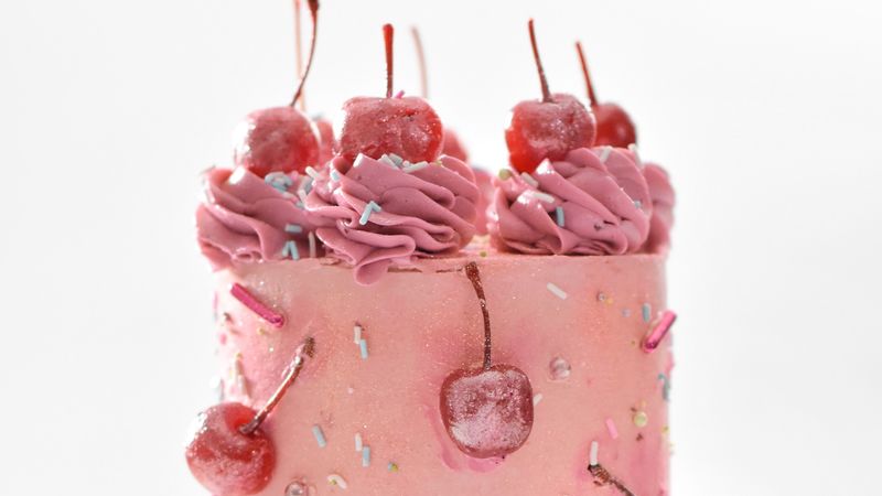 cake, dessert, sweet, cherries, sprinkle, 4k