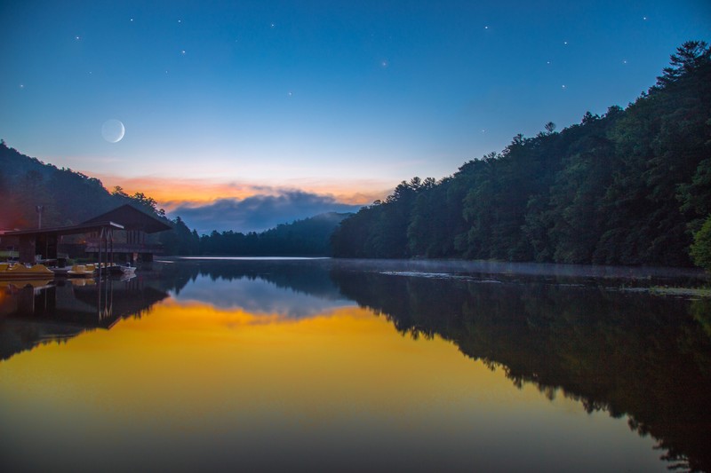 moon, lake, forest, sky, moon, hd, 4k, 5k, nature