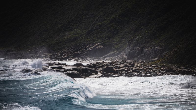 ocean, waves, spray, coast, stones, 4k
