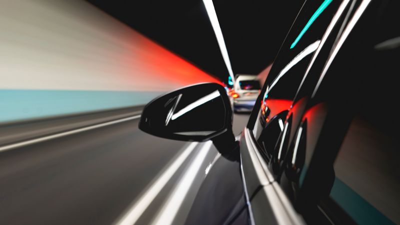 car, mirror, dark, movement, speed, lights, 4k