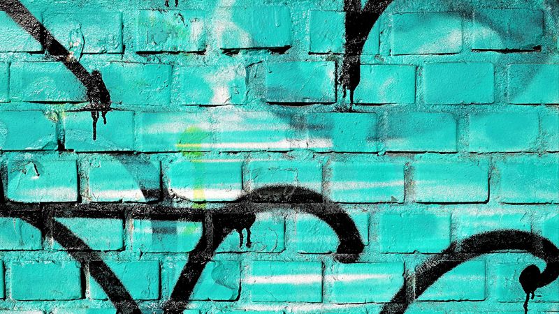 wall, brick, paint, blue, texture, 4k
