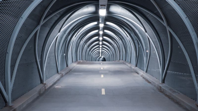 tunnel, road, bridge, construction, symmetry, 4k