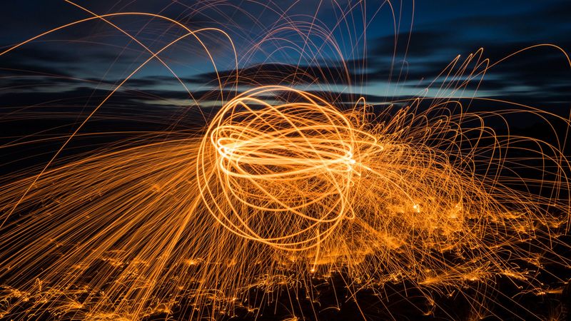 ball, long exposure, sparks, freezelight, night, 4k