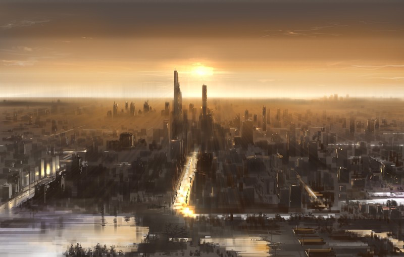 city, artist, artwork, digital art, hd, sunset, 4k, 5k