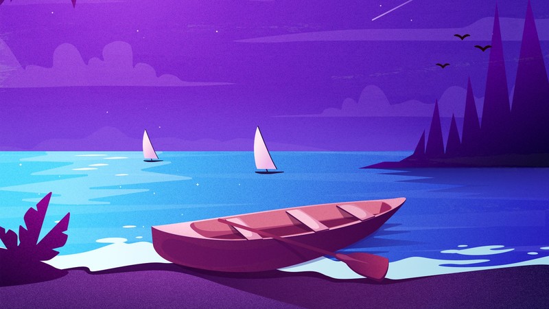 boat, night, scenery, minimalism, minimalist, artist, artwork, digital art, hd, dribbble
