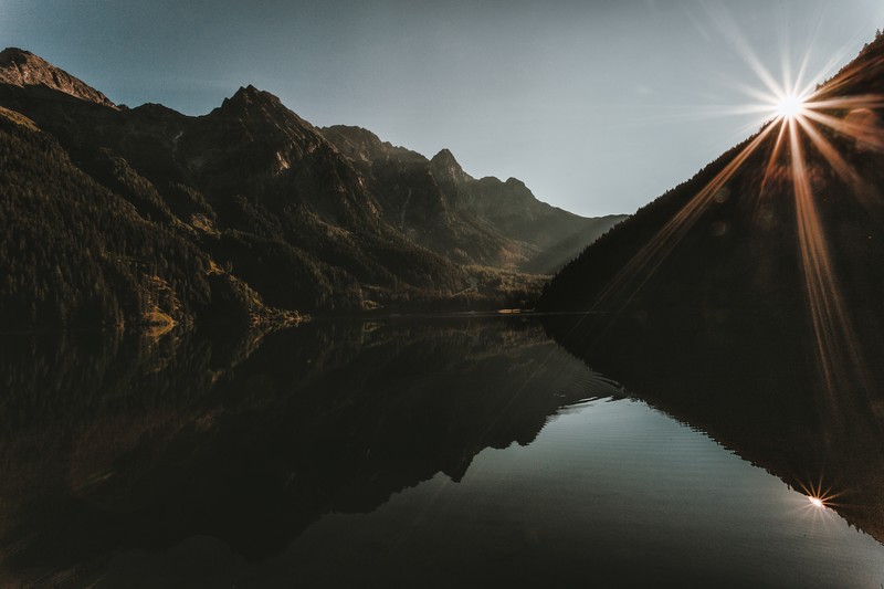 mountains, reflection, nature, hd, sunrise, 4k, 5k