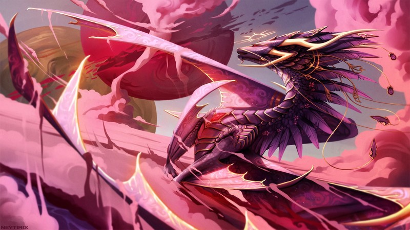 pink, dragon, fantasy, artist, artwork, digital art, hd, deviantart