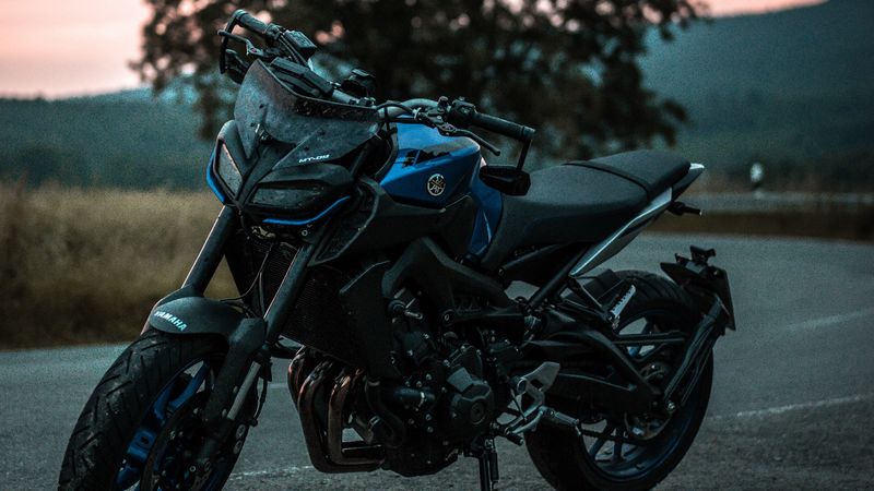 motorcycle, bike, sports, black, blue, side view, 4k