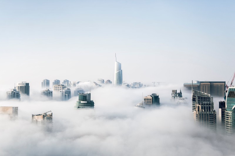 skyscraper, cityscape, buildings, fog, hd, 4k, 5k, nature