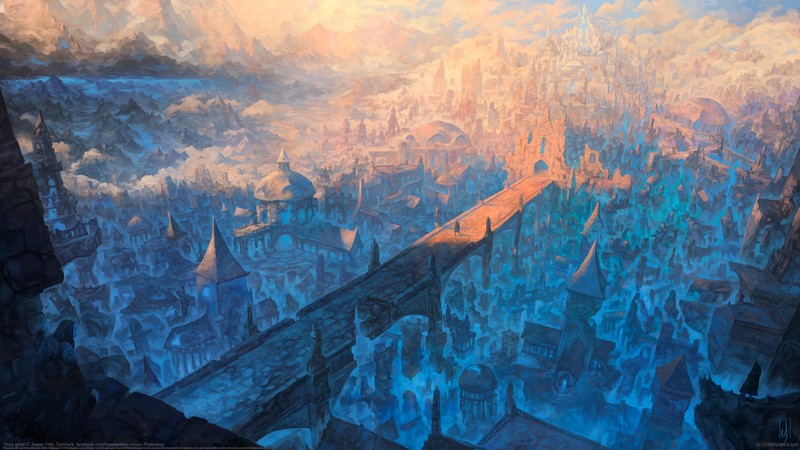 dreamy, artist, artwork, bridge, digital art, artwork, hd, 4k, town