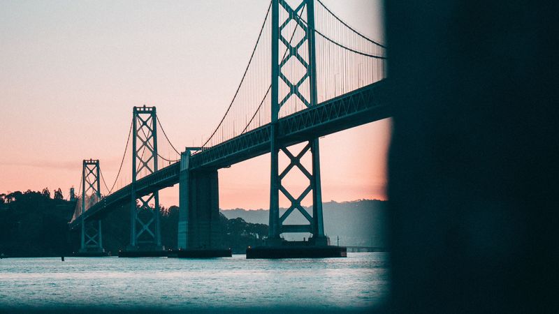 bridge, water, dusk, construction, architecture, 4k