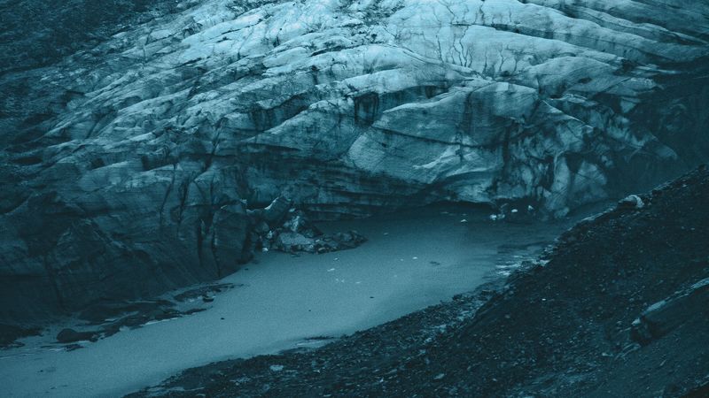 glacier, aerial view, ice, landscape, gray, 4k