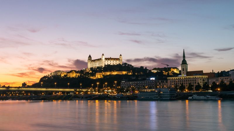 city, buildings, architecture, river, coast, night, 4k