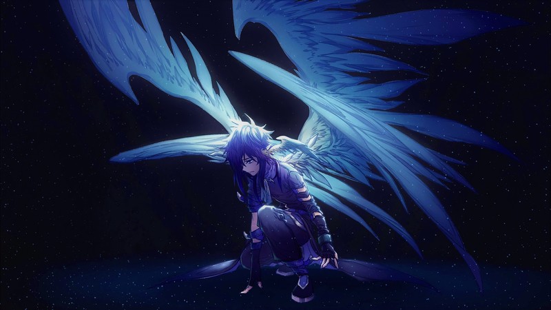 angel, anime, artist, artwork, digital art, hd, night, stars, wings