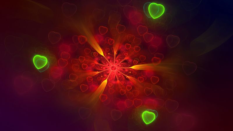 fractal, hearts, bright, pattern, abstraction, 4k
