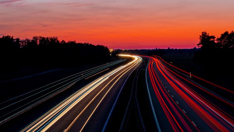 road, lights, dark, motion, long exposure, 4k