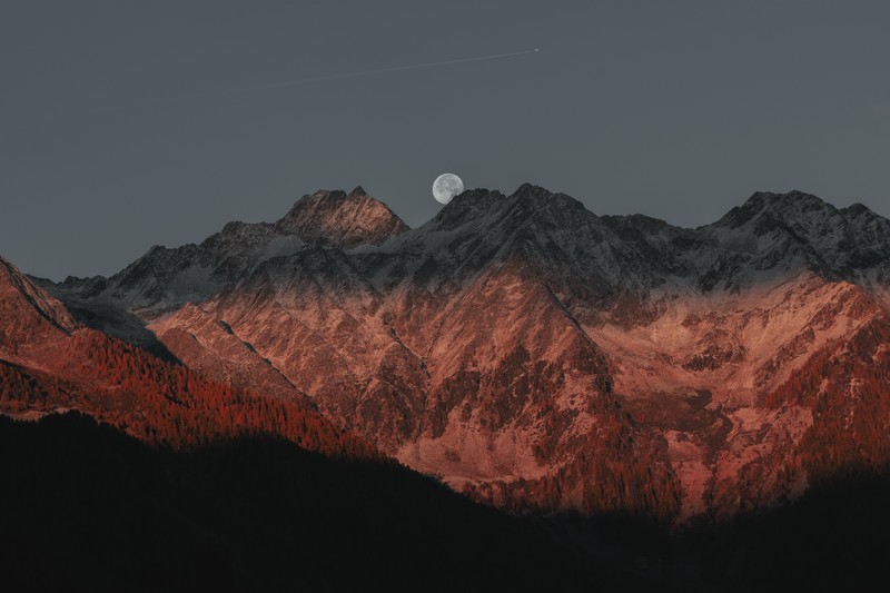 mountains, moon, evening, sunset, dark, hd, 4k, 5k, nature
