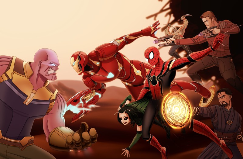 avengers infinity war, hd, 4k, artwork, artist, digital art, deviantart, superheroes, thanos, spiderman, star lord, iron man, mantis