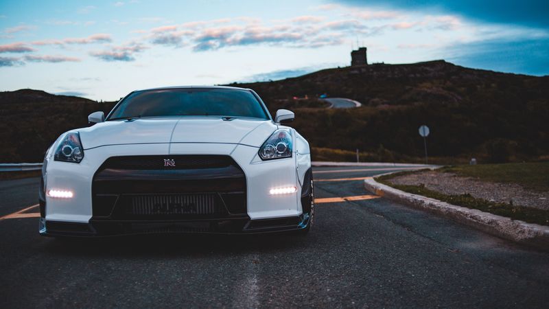 nissan gt-r, nissan, car, sportscar, white, front view, 4k