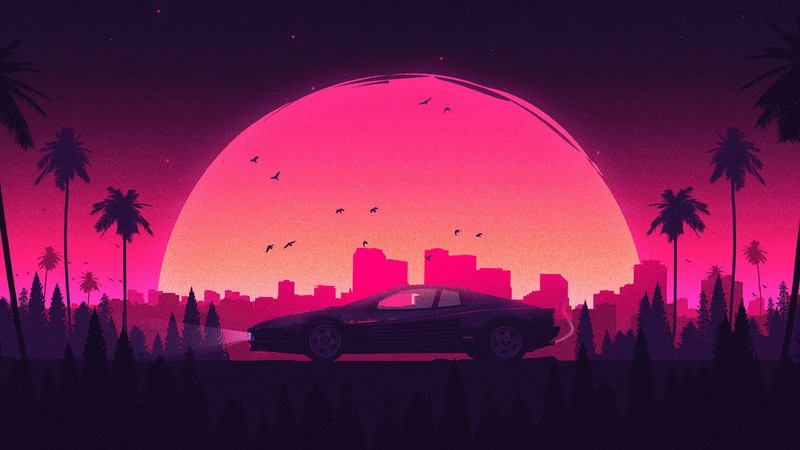 artist, artwork, hd, digital art, retro, pink, lamborghini