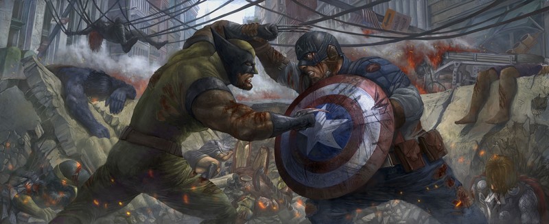 captain america, wolverine, hd, superheroes, digital art, artwork