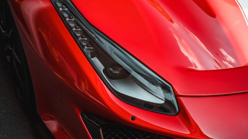 ferrari 488 pista, ferrari, sports car, car, headlight, red, 4k