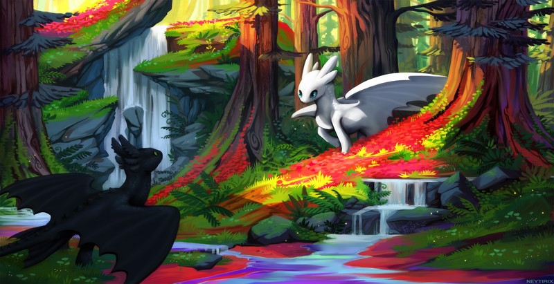 night fury, light fury, hd, artwork, artist, digital art, deviantart