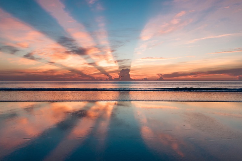 beach, nature, hd, 4k, 5k, sunbeam, reflection, sunset, sunrise, dusk, dawn