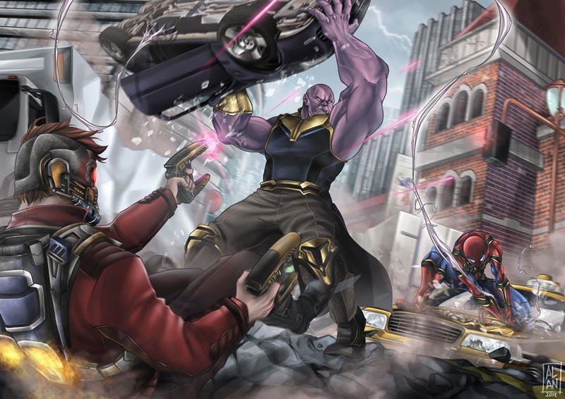 thanos, star lord, spiderman, hd, artist, artwork, digital art