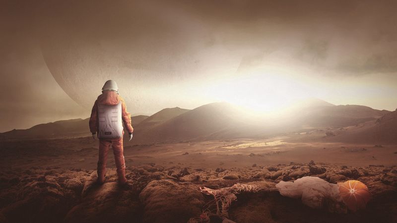 astronaut, space, landscape, relief, planet, 4k