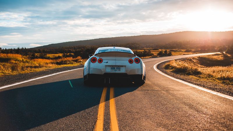 nissan gt-r, nissan, car, sportscar, rear view, road, 4k
